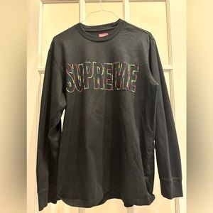 Supreme Long Sleeve Shirt Spell Out Supreme Stores Logo Black Large Men Pullover